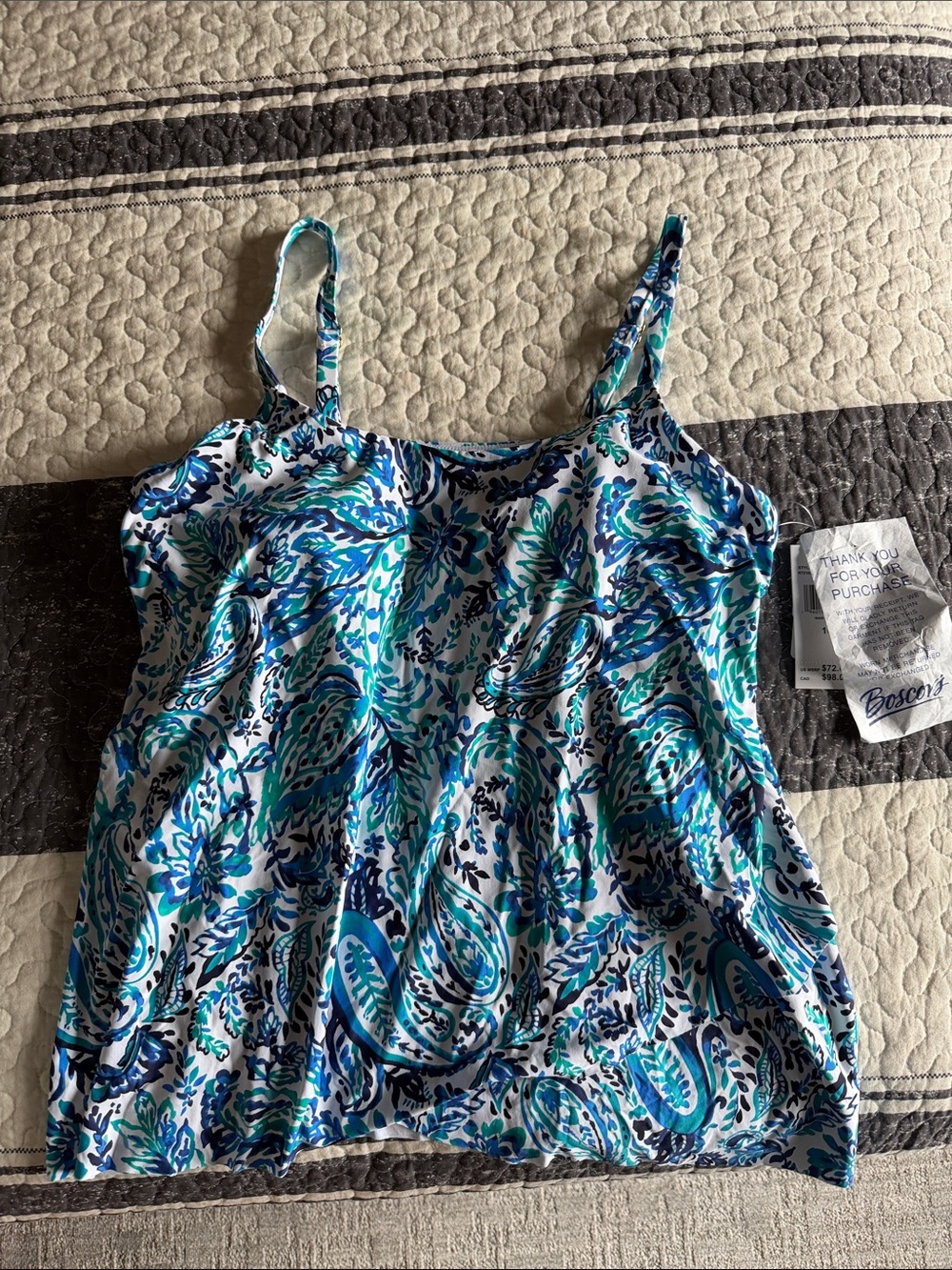 Women’s Blue Paisley Swim Cami - Spaghetti Strap Tank